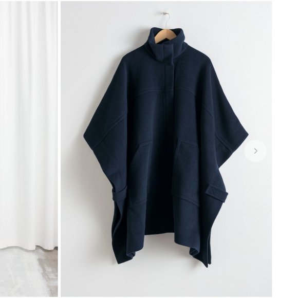 NWT & Other Stories Wool Blend Workwear Cape Coat in Navy Blue - Size XS/S - Picture 4 of 12